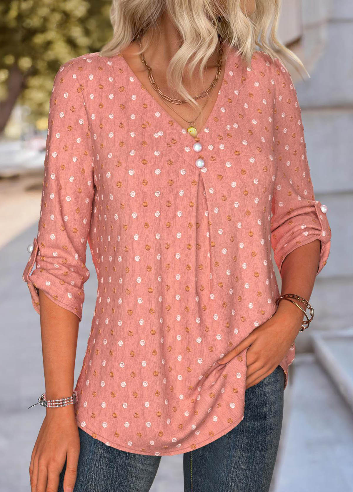 Tummy Coverage Dusty Pink Long Sleeve V Neck Blouse