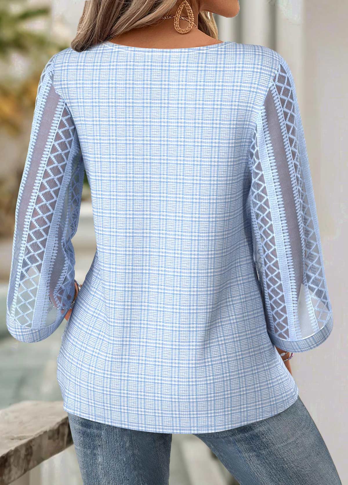 Light Blue 3/4 Sleeve Round Neck Blouse