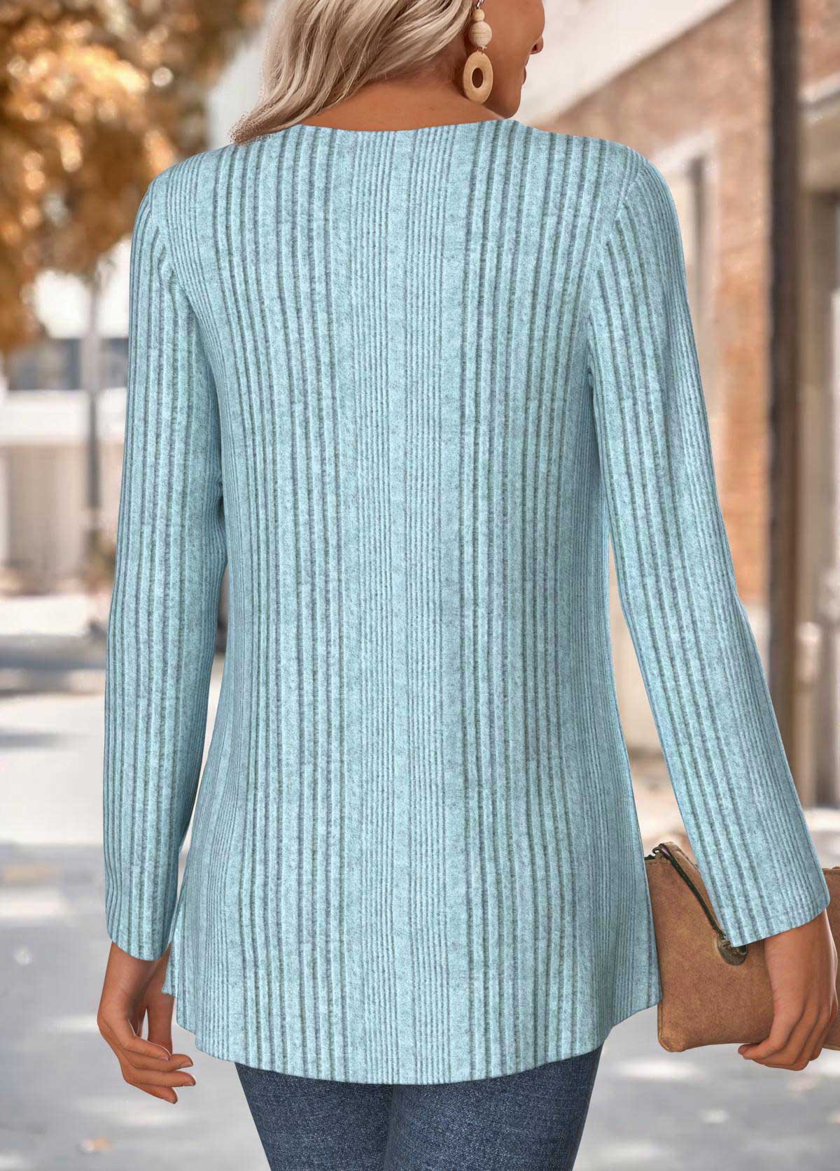 Dusty Blue Long Sleeve Fake Two Piece Twinset