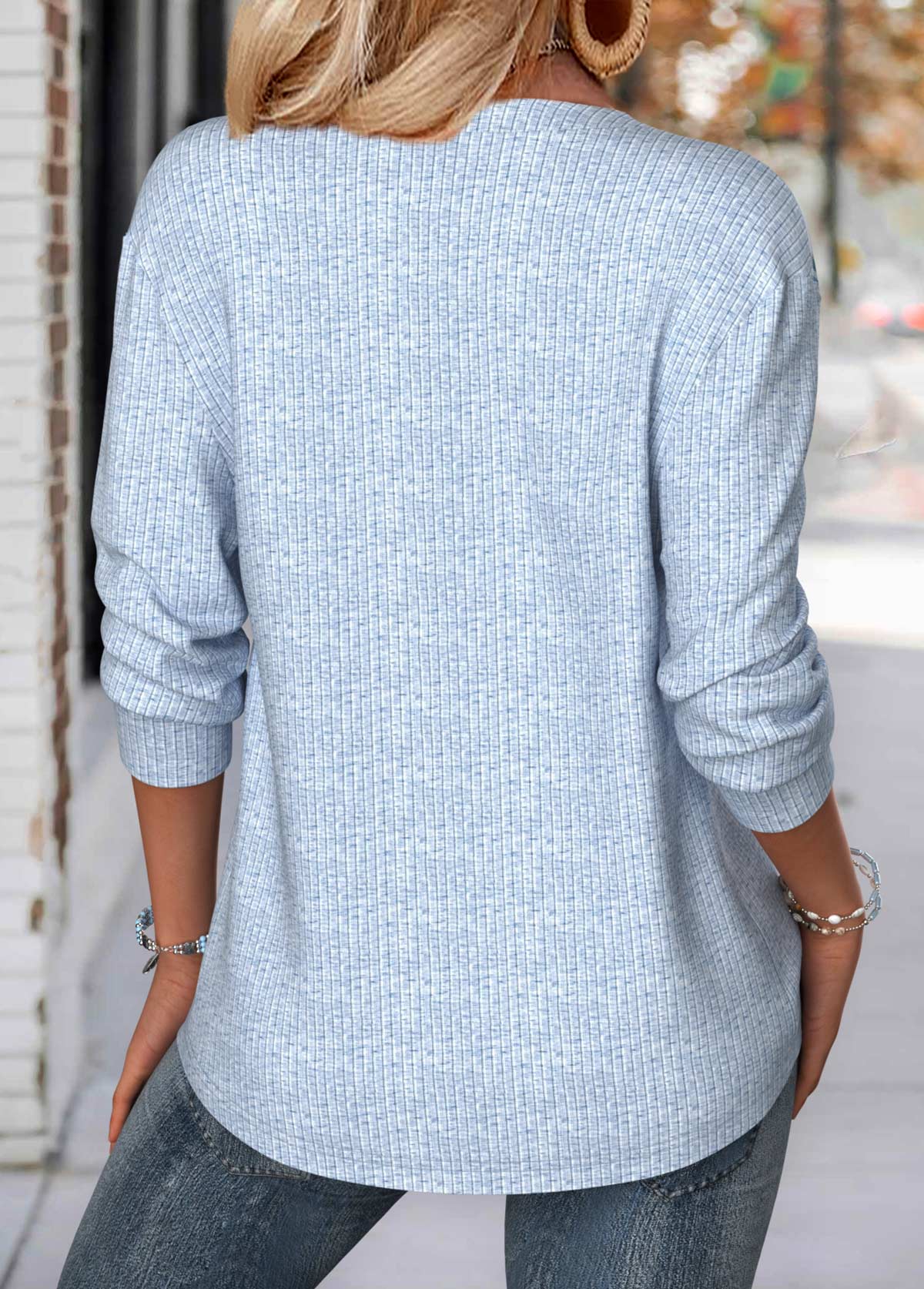 Plaid Tummy Coverage Light Blue Long Sleeve Sweatshirt