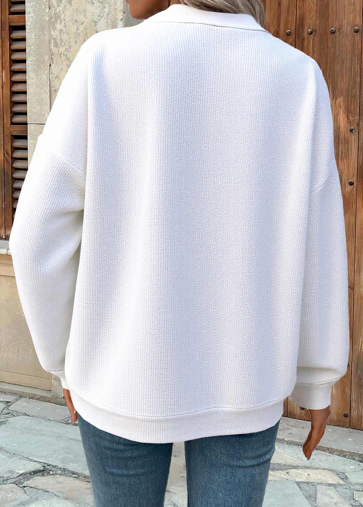 Zipper Long Sleeve Turn Down Collar Sweatshirt