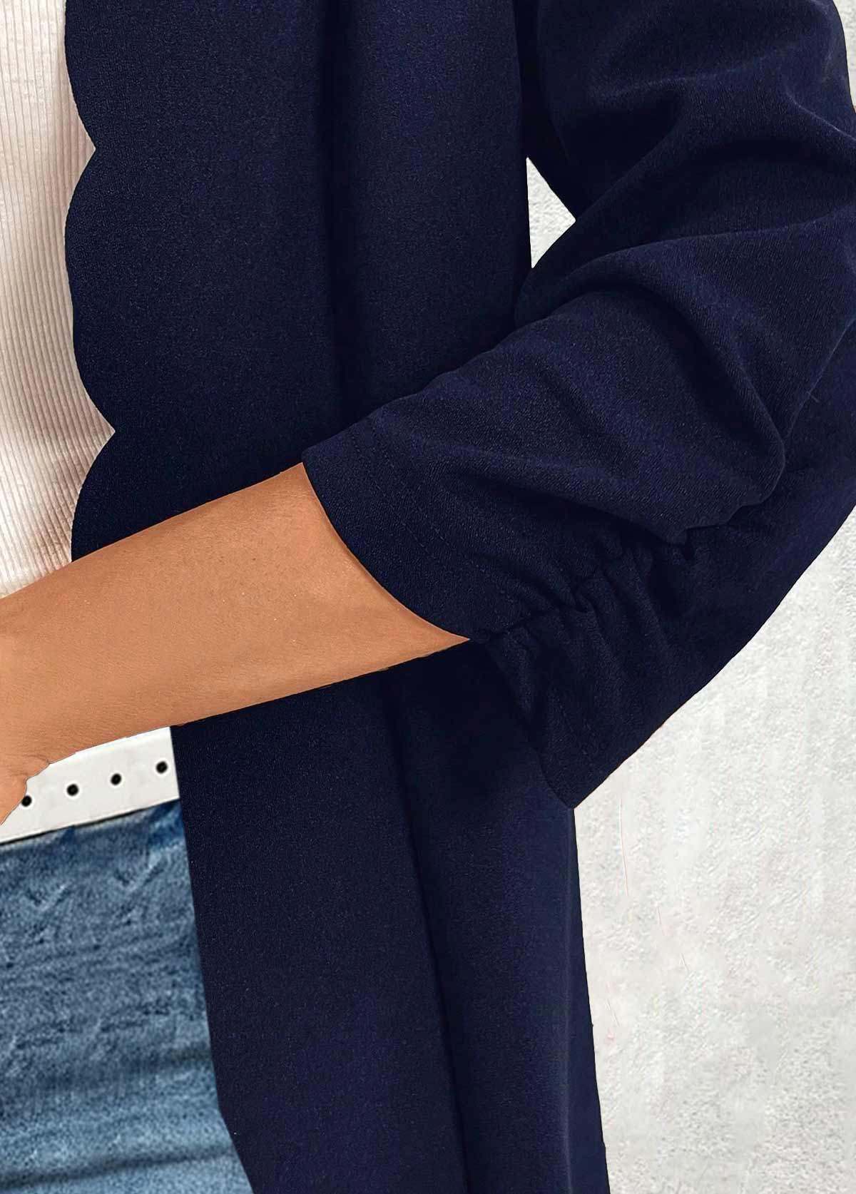Scalloped Hem Navy 3/4 Sleeve Light Cardigan