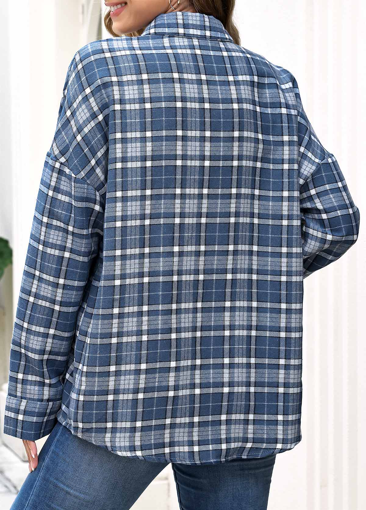 Plaid Patch Pocket Blue Long Sleeve Shirt