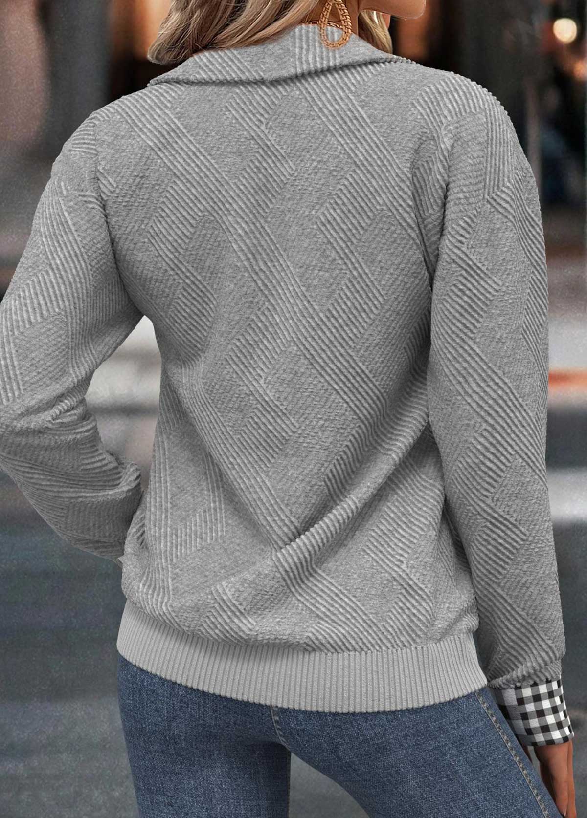 Plaid Tummy Coverage Light Grey Long Sleeve Sweatshirt