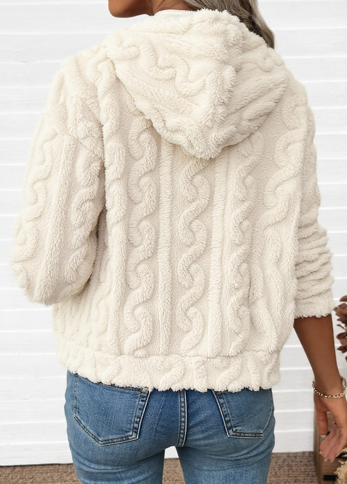 Tummy Coverage Beige Long Sleeve Hooded Coat