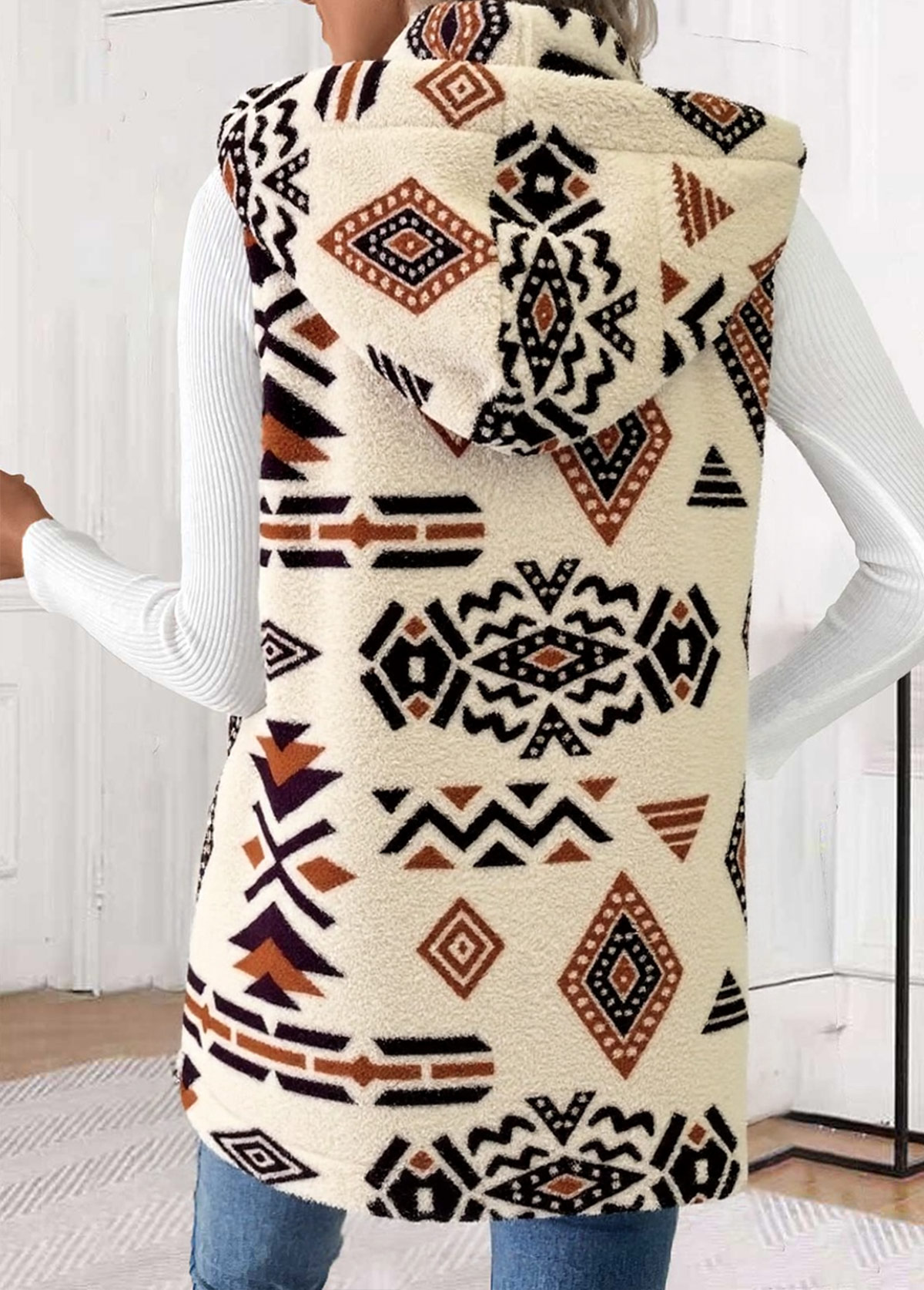 Tribal Print Patchwork Beige Sleeveless Waistcoat