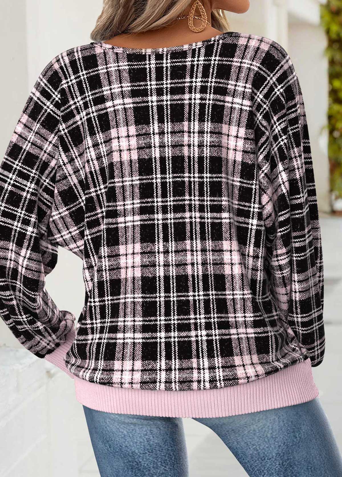 Plaid Tummy Coverage Light Pink Long Sleeve T Shirt