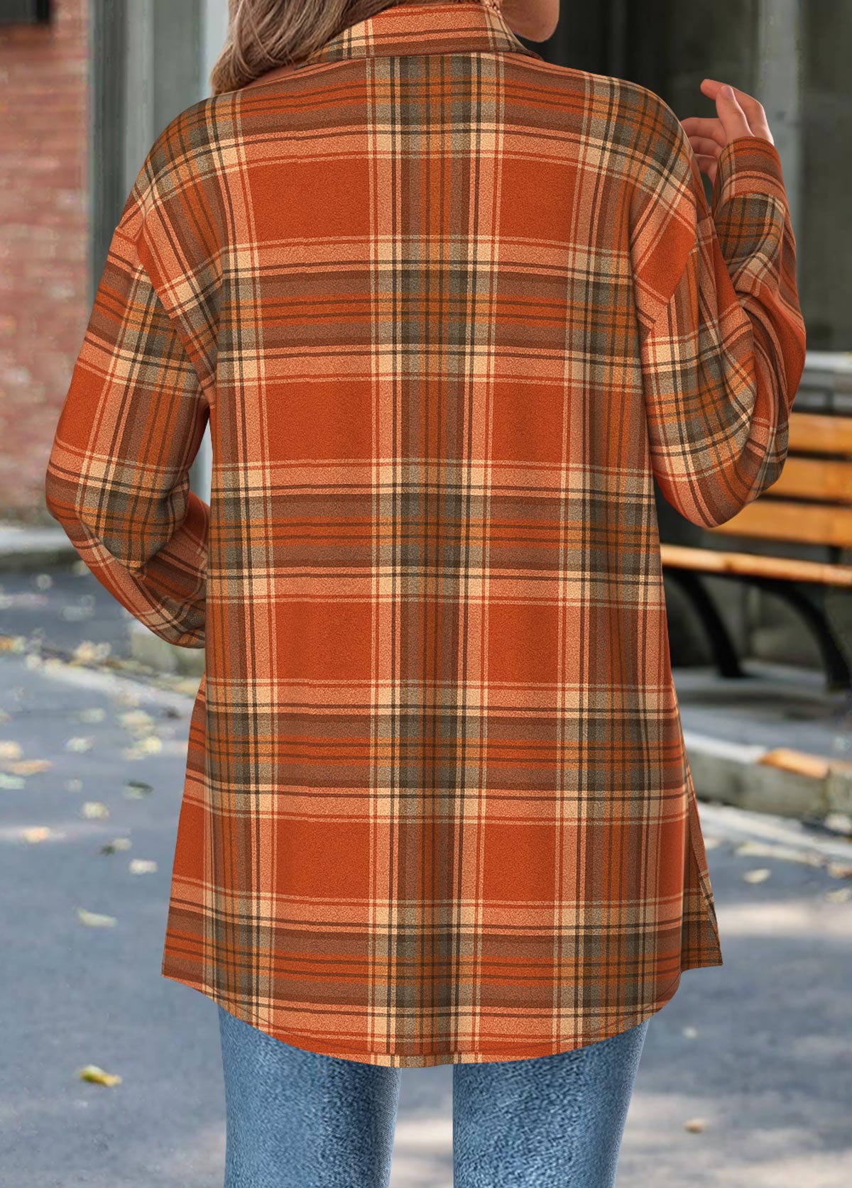Plaid Tummy Coverage Orange Long Sleeve Shirt