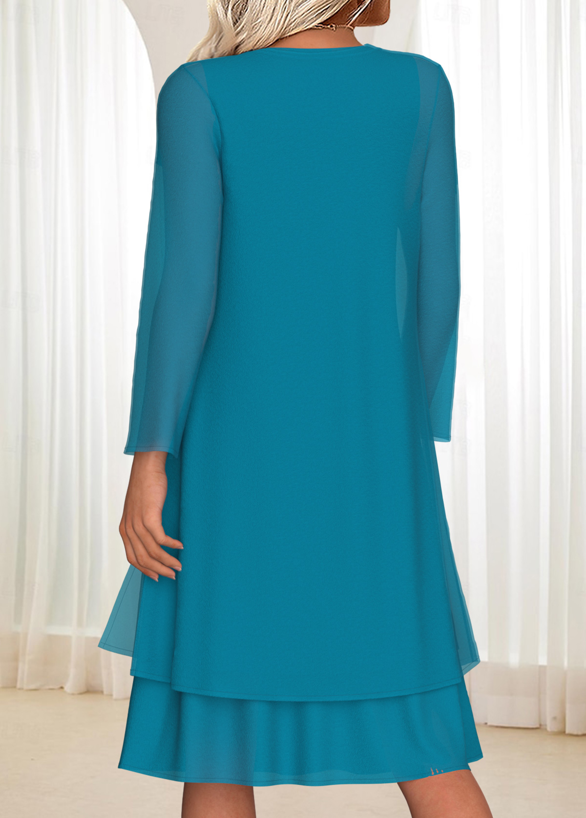 Tummy Coverage Turquoise Long Sleeve Dress and Cardigan