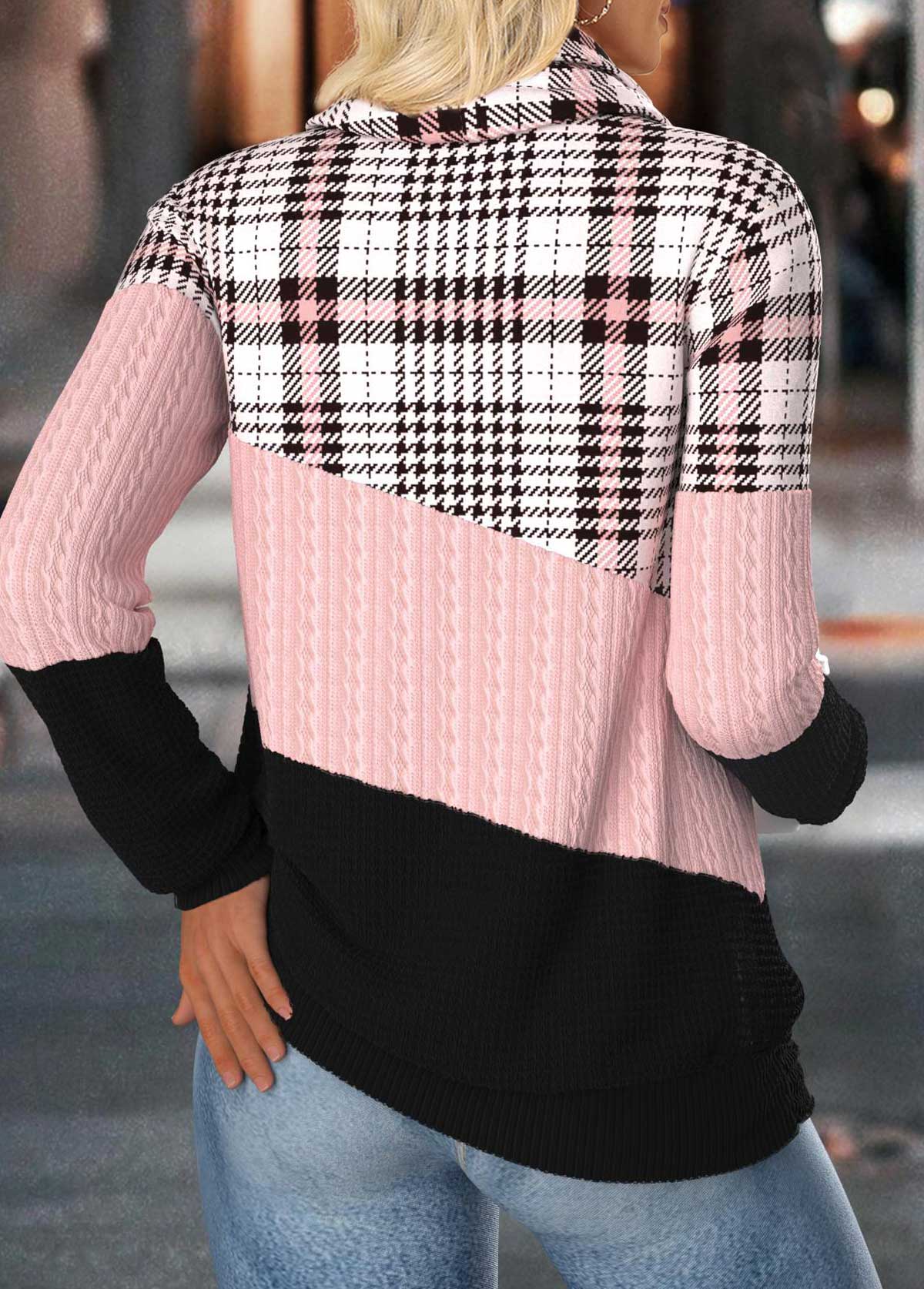 Plaid Tummy Coverage Light Pink Long Sleeve Sweatshirt