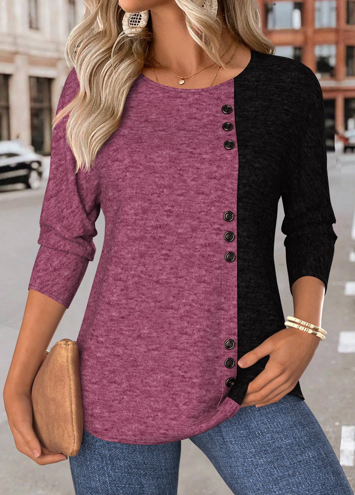 Tummy Coverage Dark Reddish Purple Long Sleeve T Shirt