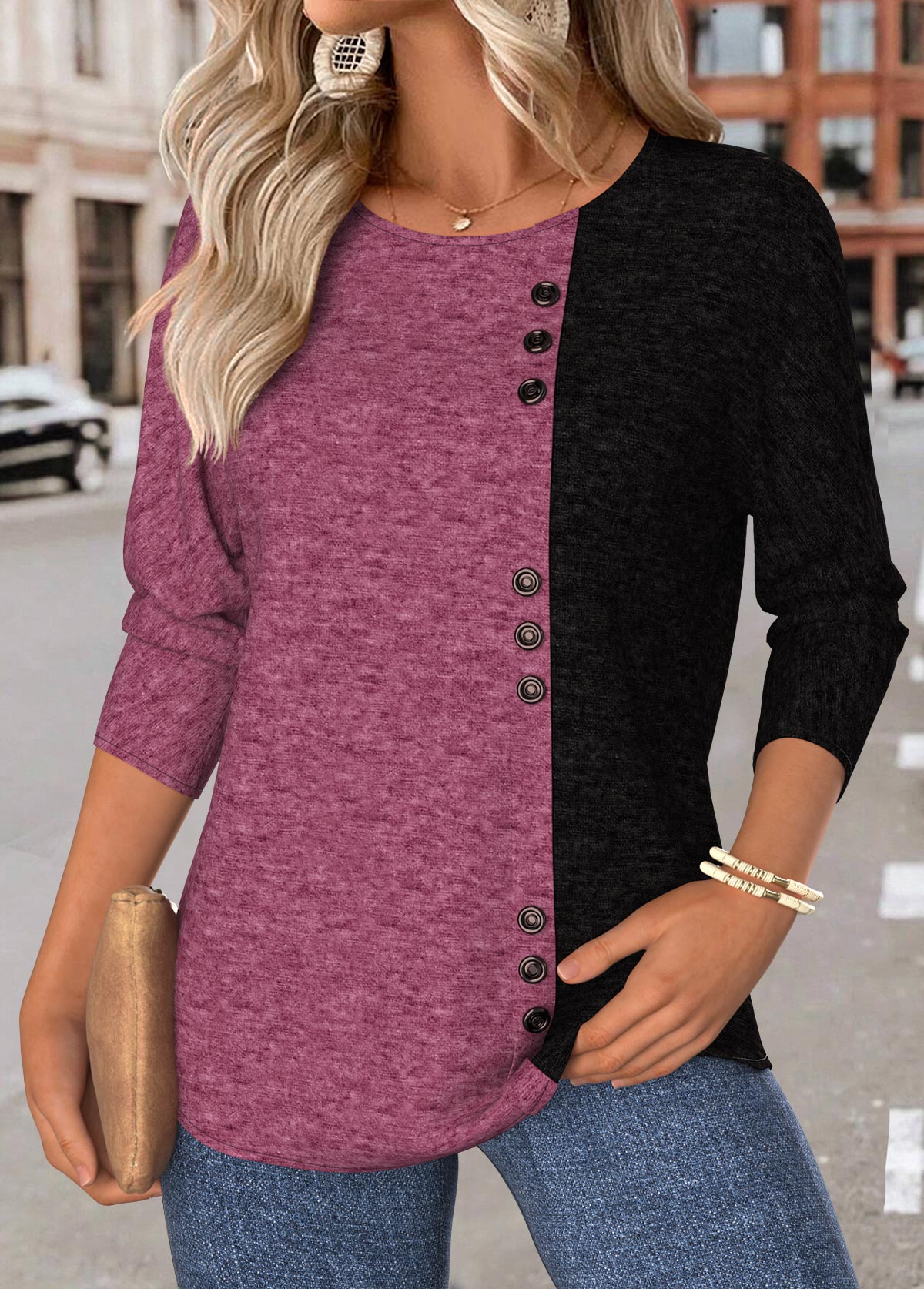 Tummy Coverage Dark Reddish Purple Long Sleeve T Shirt