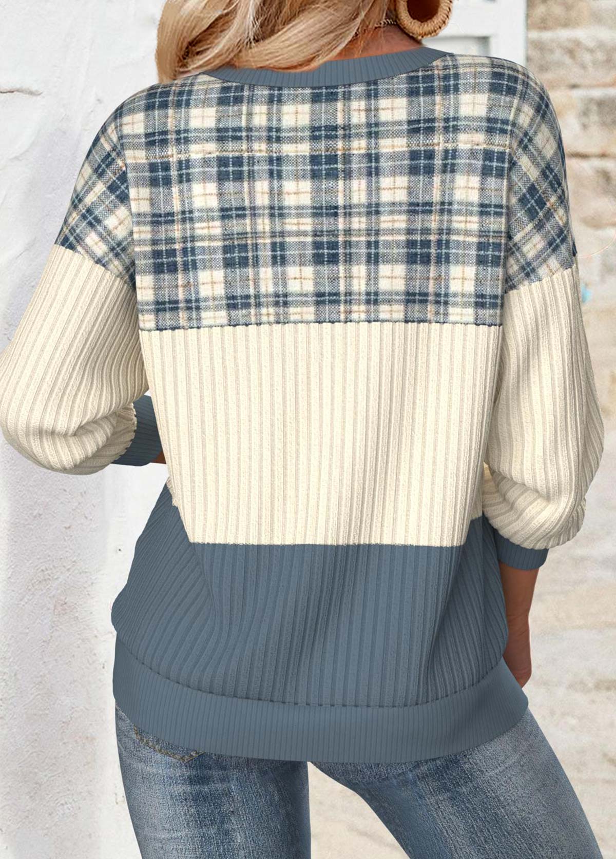 Plaid Tummy Coverage Multi Color Long Sleeve Sweatshirt
