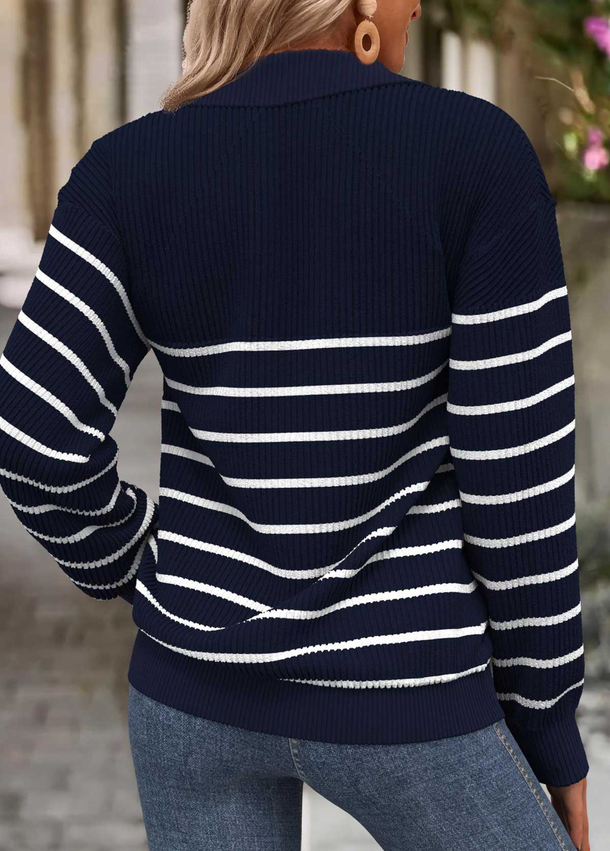 Striped Tummy Coverage Navy Long Sleeve Sweatshirt