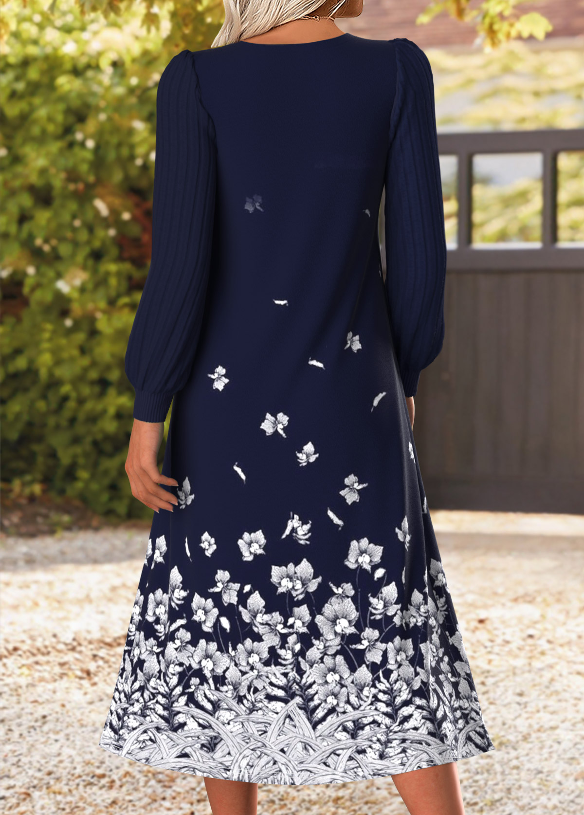 Floral Print Tummy Coverage Multi Color Long Sleeve Dress