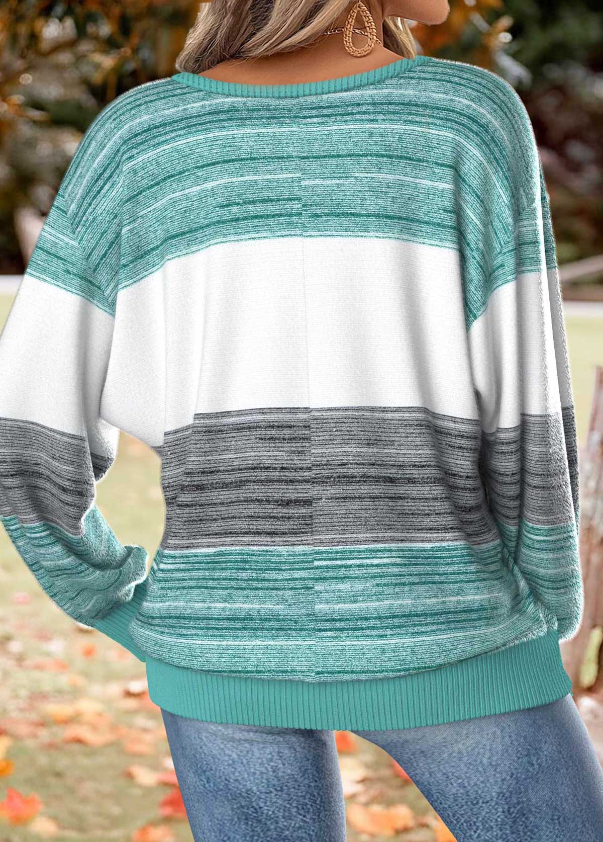Striped Tummy Coverage Mint Green Long Sleeve T Shirt