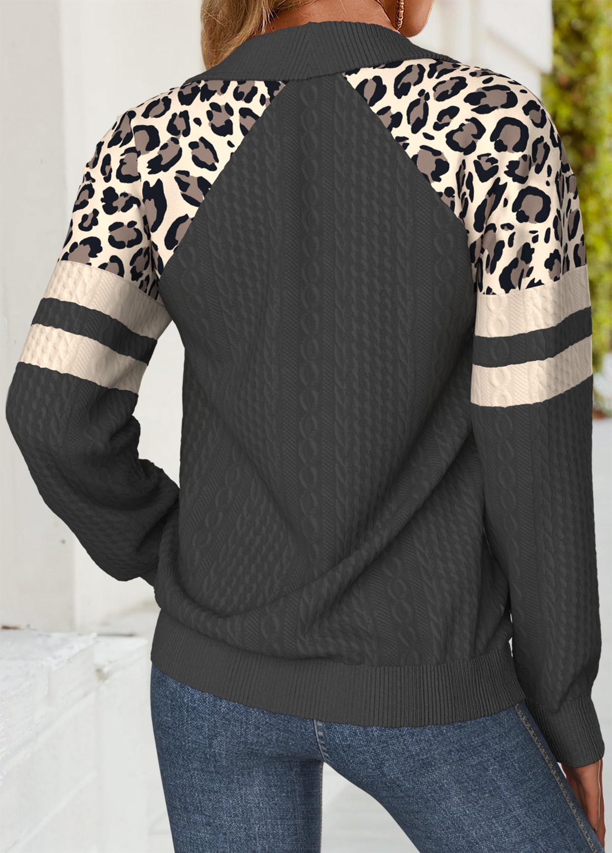 Leopard Tummy Coverage Dark Grey Long Sleeve Sweatshirt
