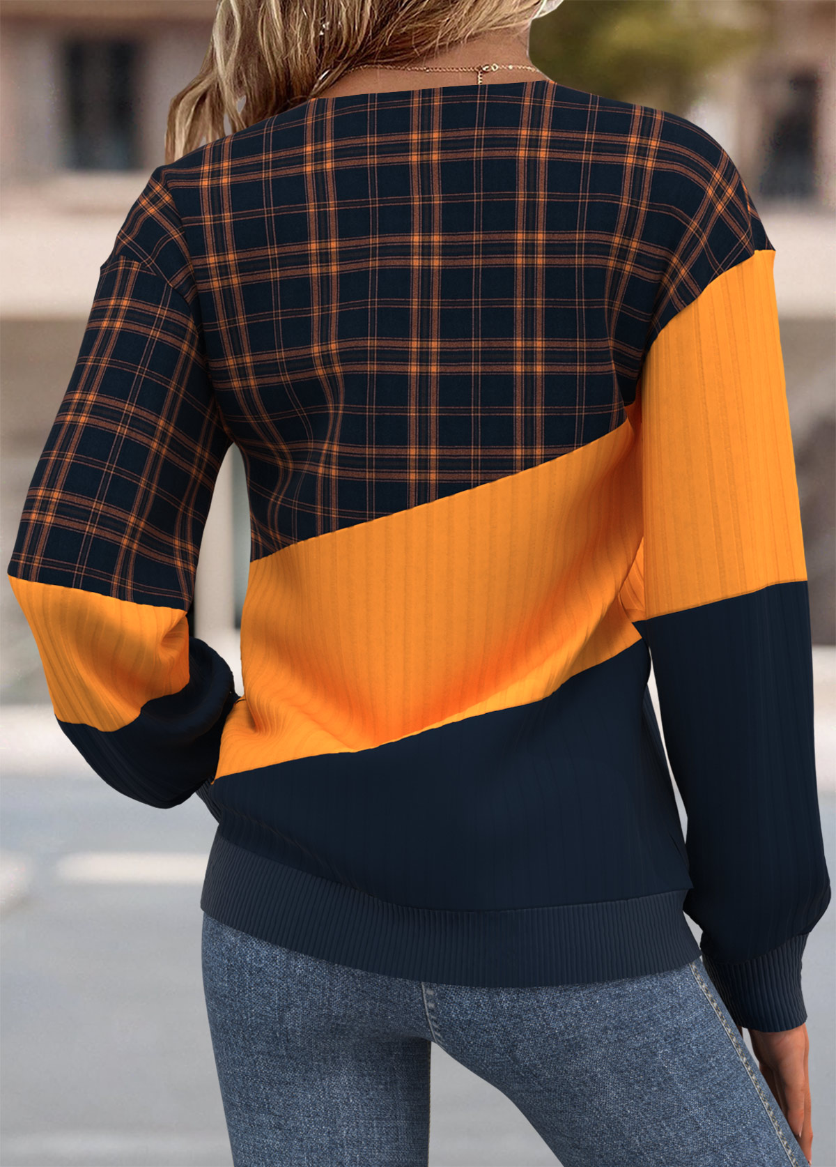 Plaid Tummy Coverage Multi Color Long Sleeve Sweatshirt