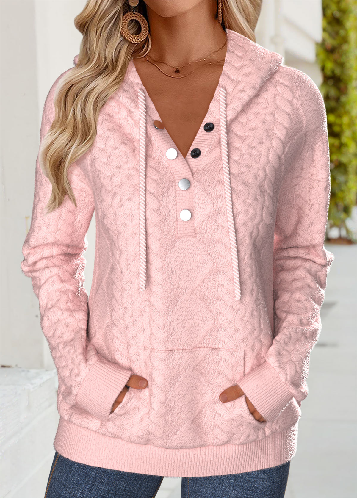 Tummy Coverage Pink Long Sleeve Hoodie