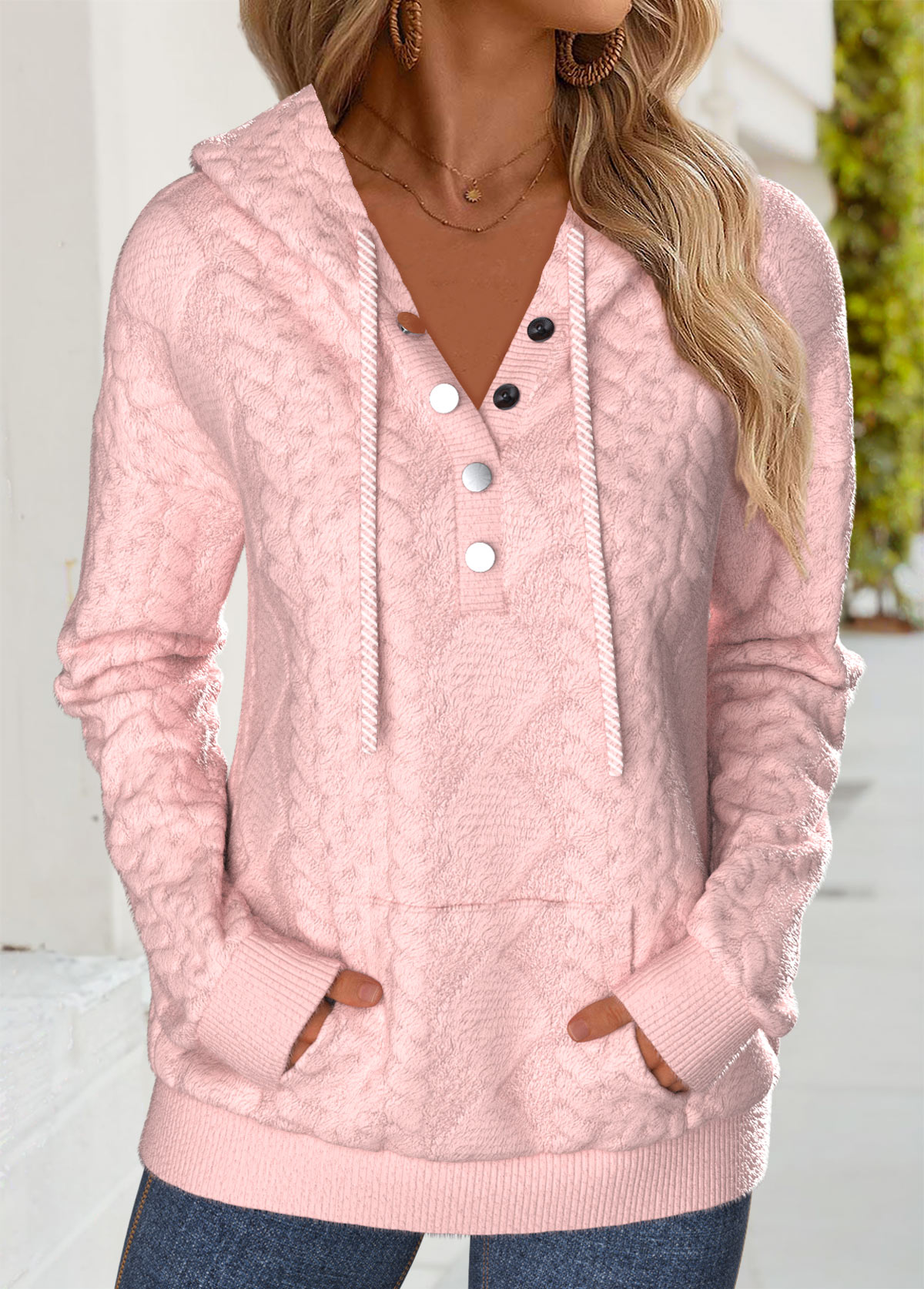 Tummy Coverage Pink Long Sleeve Hoodie