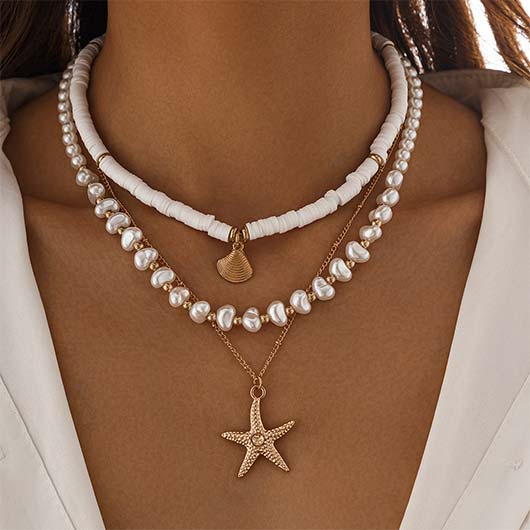 White Color Shell Alloy Detail Necklace
