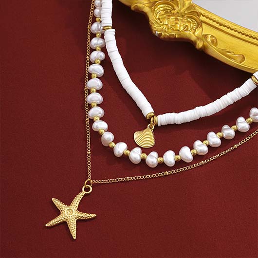 White Color Shell Alloy Detail Necklace