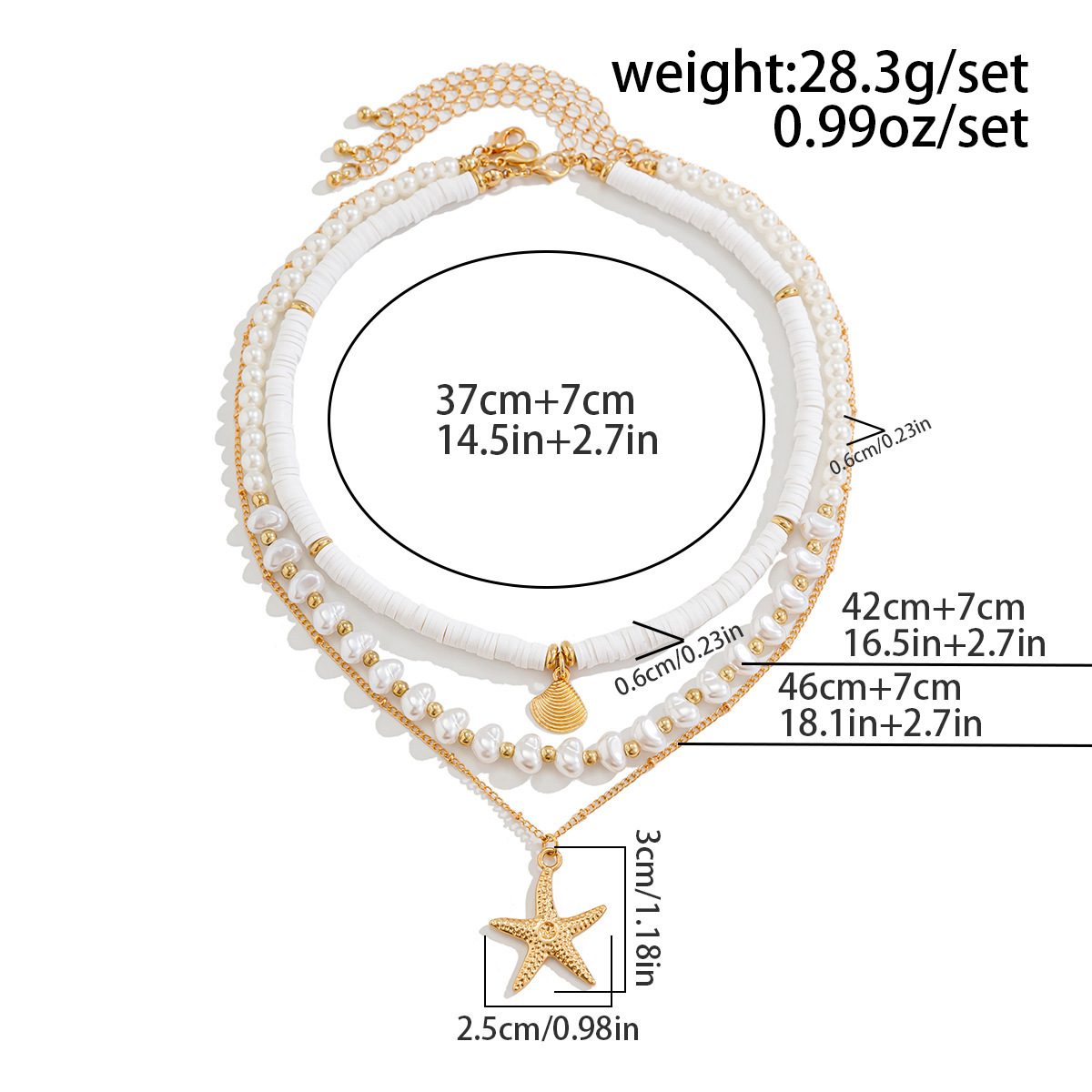White Color Shell Alloy Detail Necklace