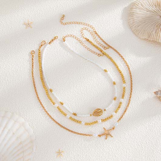 Golden Shell Pearl Alloy Beaded Necklace