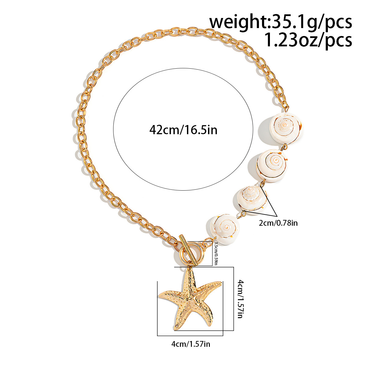 Golden Metal Shell Starfish Design Necklace