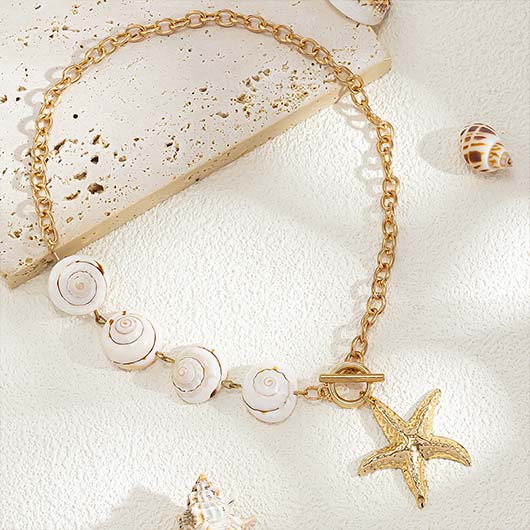 Golden Metal Shell Starfish Design Necklace