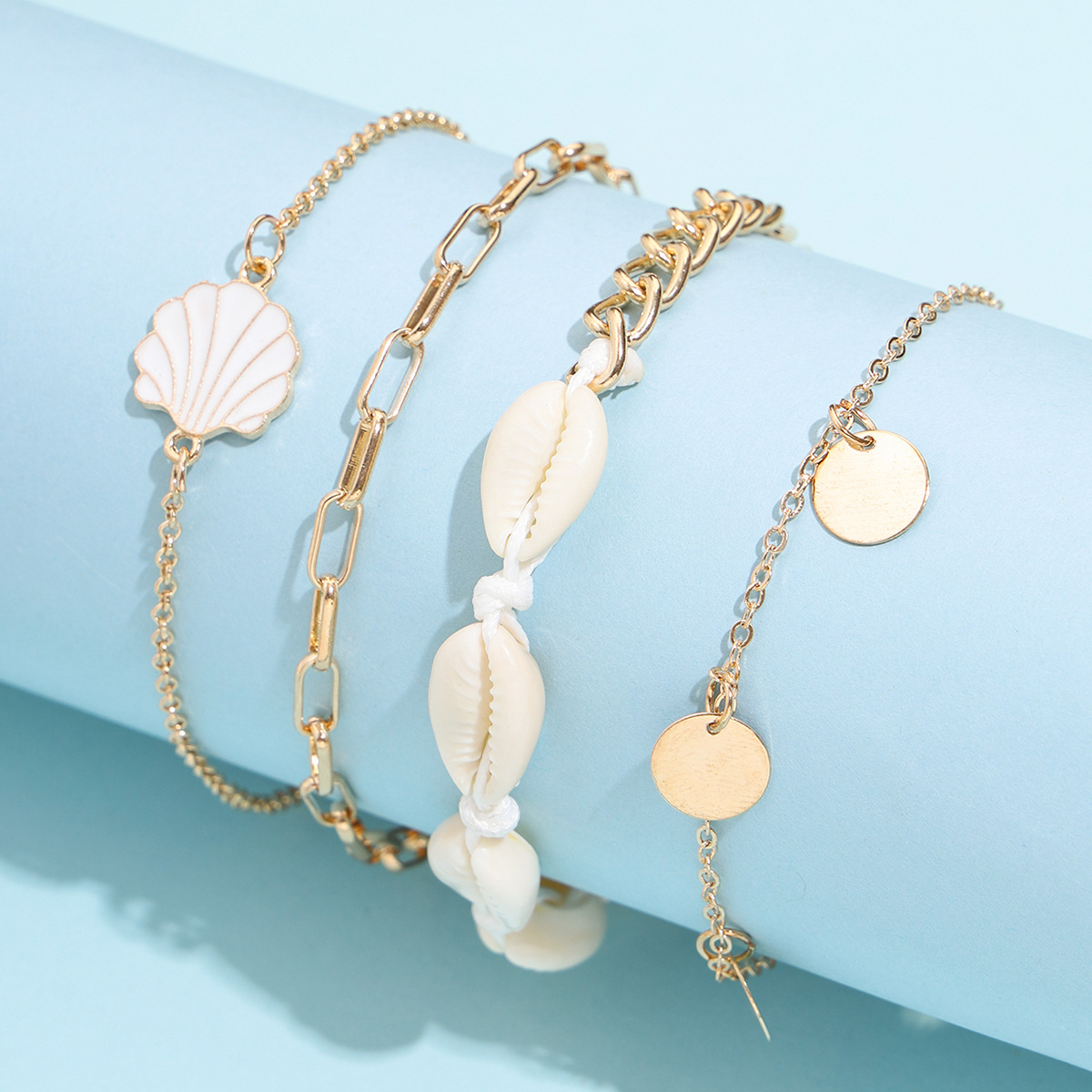 Golden Color Shell Alloy Detail Anklets