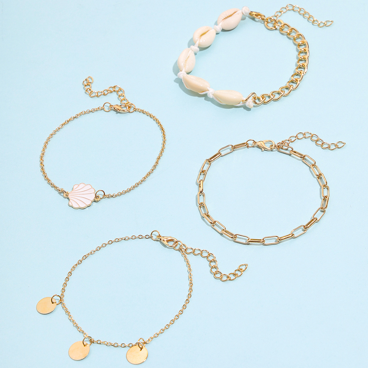 Golden Color Shell Alloy Detail Anklets