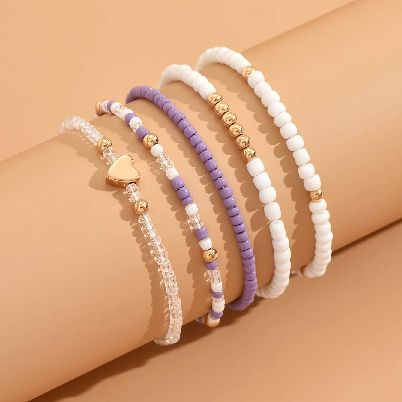 Light Purple Heart Seed Beads Bracelets