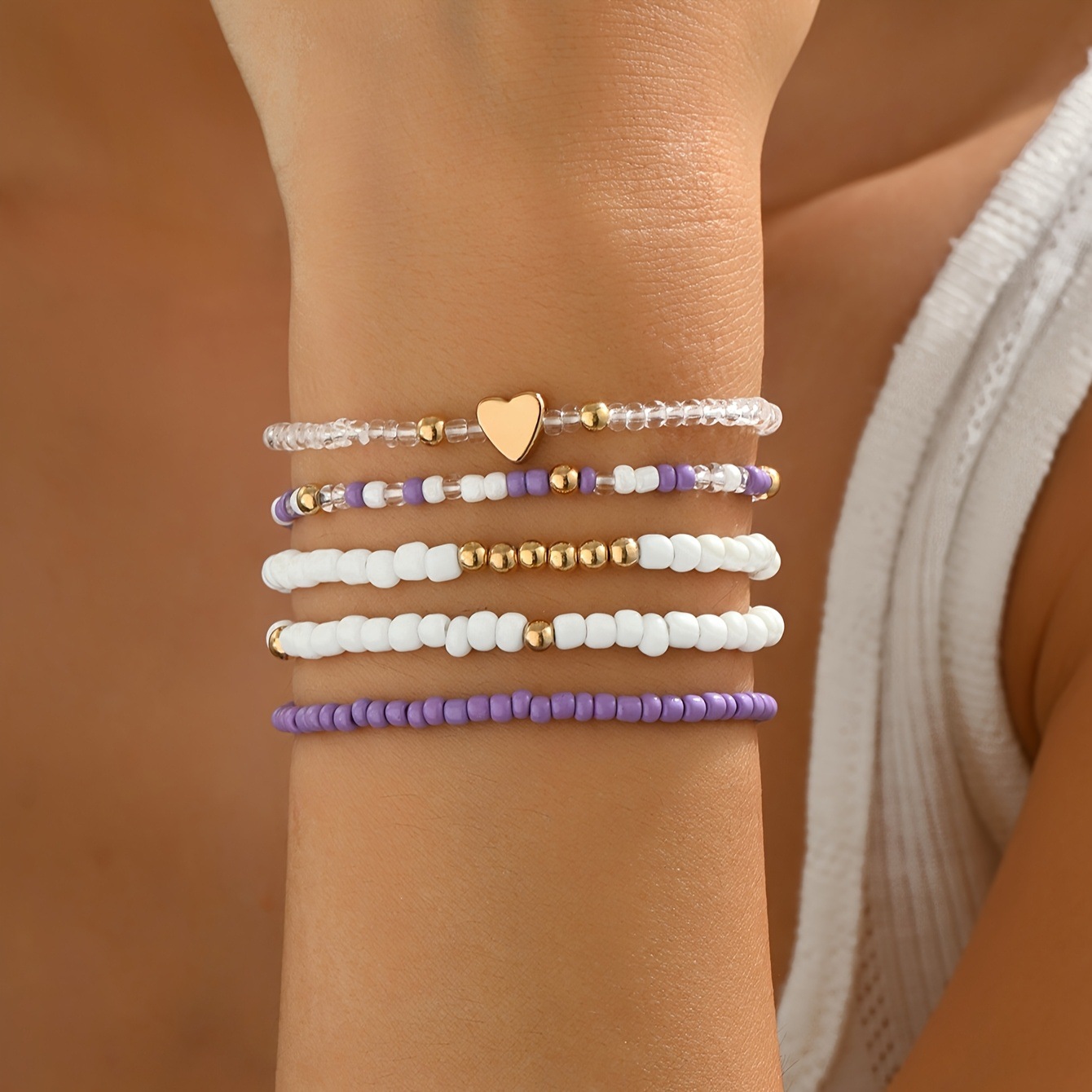 Light Purple Heart Seed Beads Bracelets