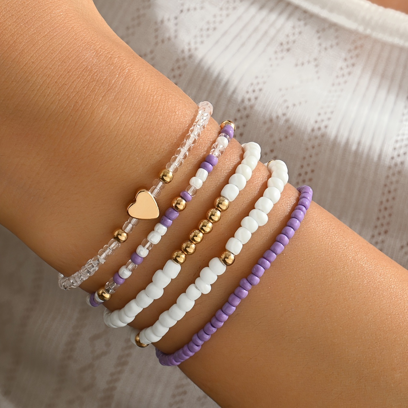 Light Purple Heart Seed Beads Bracelets