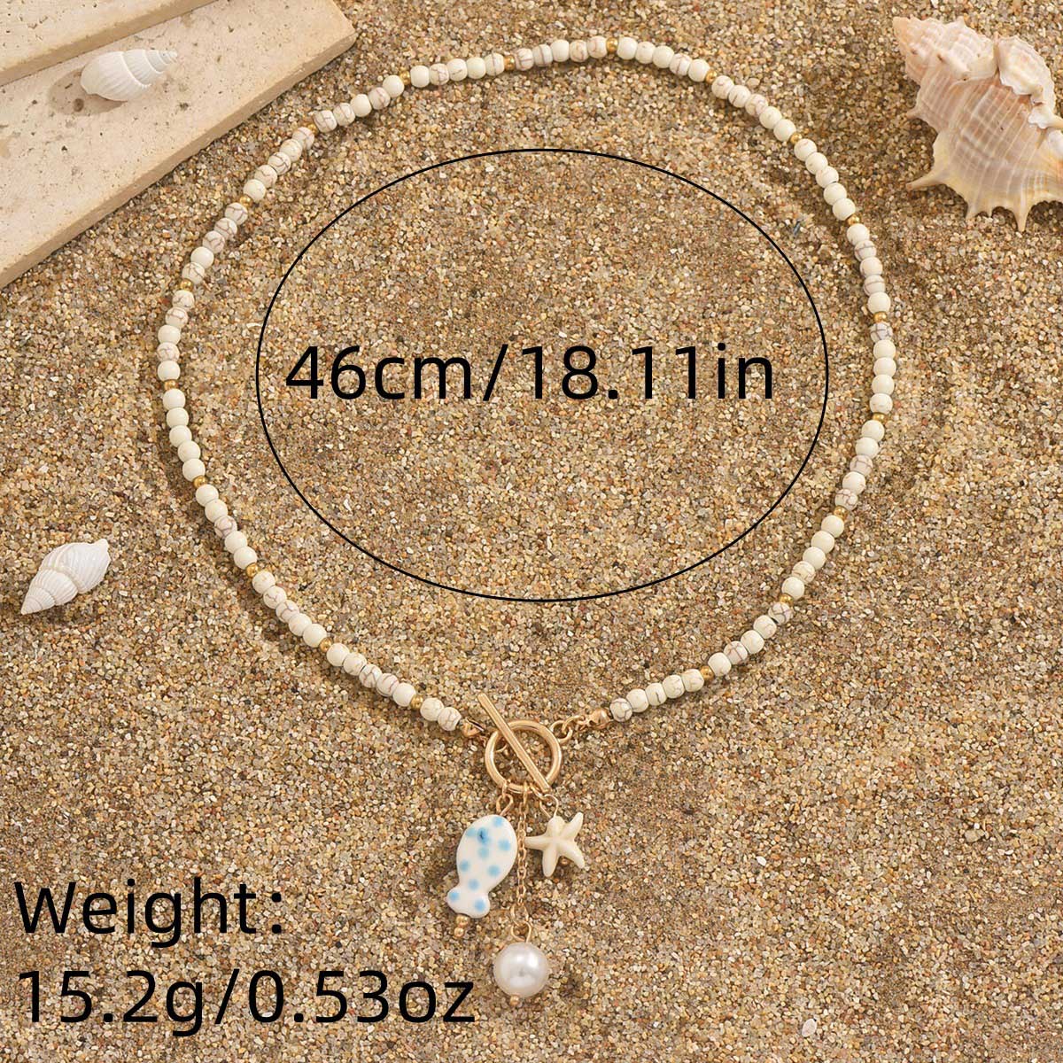Beige Color Round Glass Detail Necklace