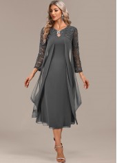 Dark Grey A Line 3/4 Sleeve Round Neck Dress