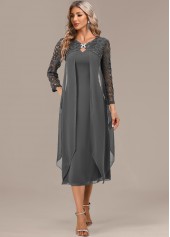 Dark Grey A Line 3/4 Sleeve Round Neck Dress