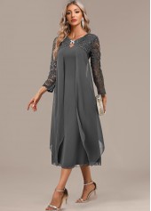 Dark Grey A Line 3/4 Sleeve Round Neck Dress