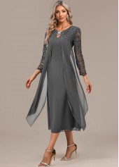 Dark Grey A Line 3/4 Sleeve Round Neck Dress