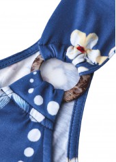 Floral Print Circular Ring Blue Strappy V Neck Dress