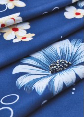 Floral Print Circular Ring Blue Strappy V Neck Dress