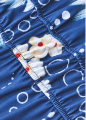 Floral Print Circular Ring Blue Strappy V Neck Dress