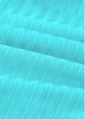 Mid Waisted Striped Contrast Binding Cyan Tankini Set