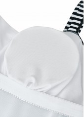 Mid Waisted Striped Contrast Binding Cyan Tankini Set