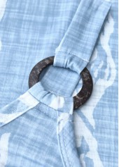 Tropical Plants Print Circular Ring Light Blue Strappy Dress