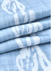 Tropical Plants Print Circular Ring Light Blue Strappy Dress