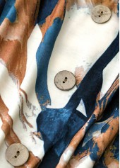 Geometric Print Button White Short Sleeveless V Neck Dress