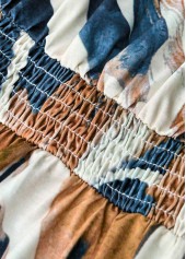 Geometric Print Button White Short Sleeveless V Neck Dress