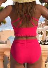 High Waisted Ruched Coral Bikini Set